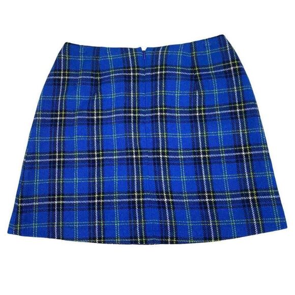 Vintage Juniors Express Wool Blend Blue and Lime Green Plaid Mini Skirt size 9 - Picture 2 of 5